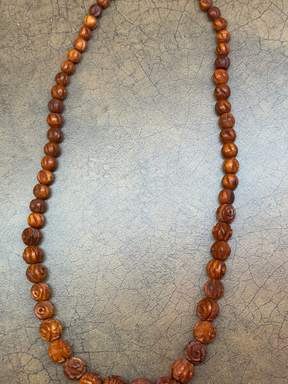 Handcarved Brown Rose Bead Necklace - Women Jewelry
